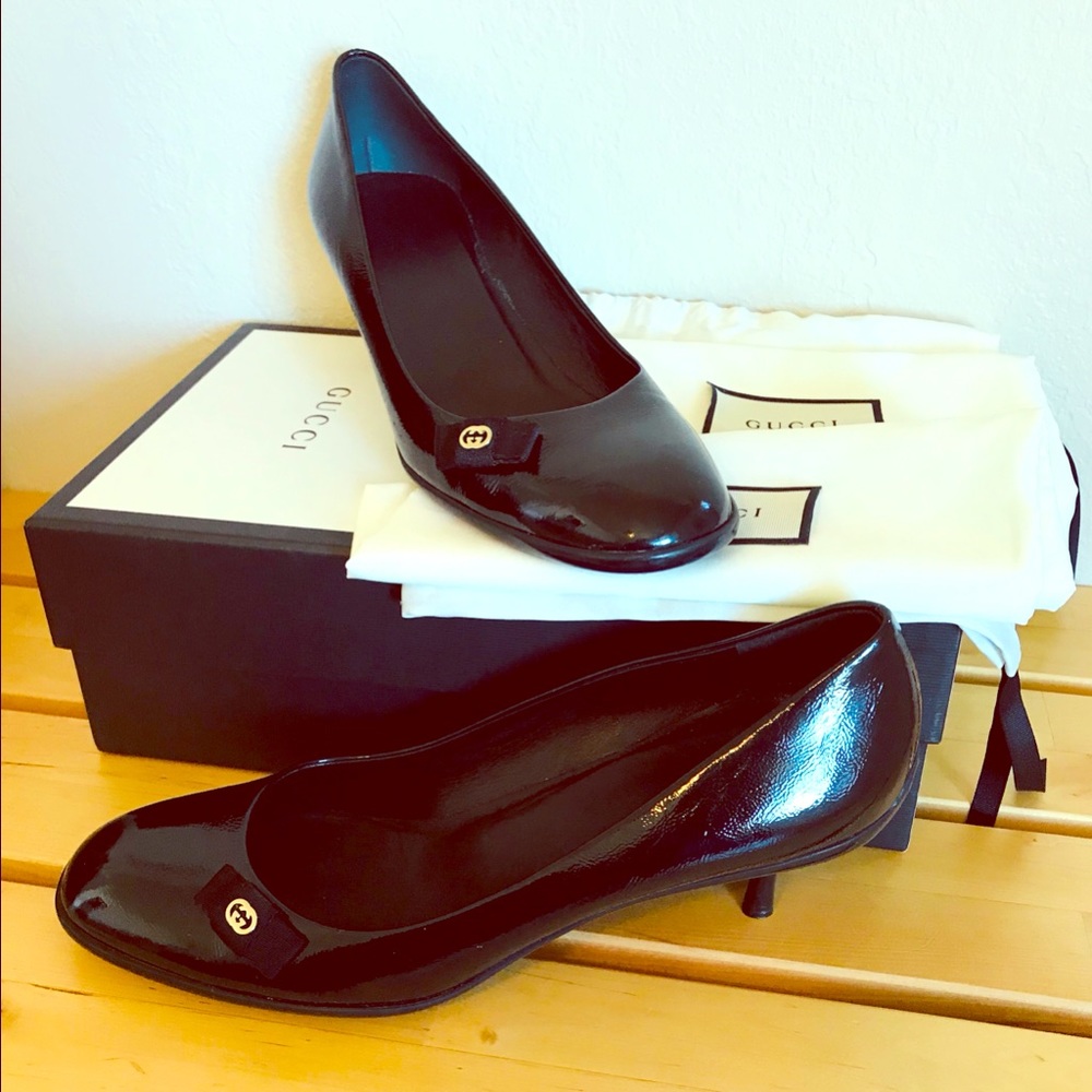 Gucci Black Patent Leather Kitten Heels - 10.5
